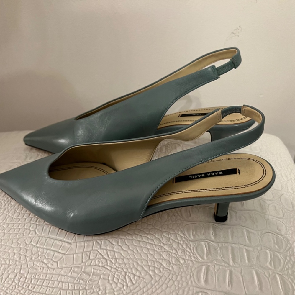Zara Sling Back leather high heel shoes, - Picture 8 of 10